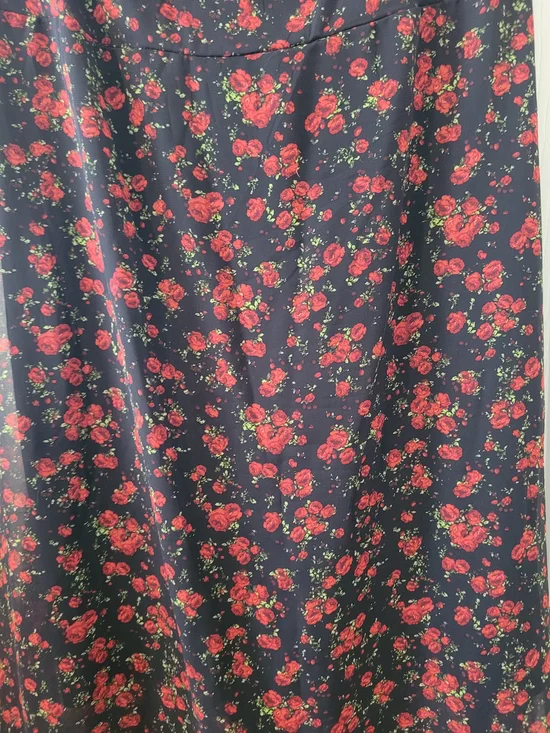 Wild Fable Black Dress with Red Floral Print, Asymmetrical Hem - Picture 3 of 6
